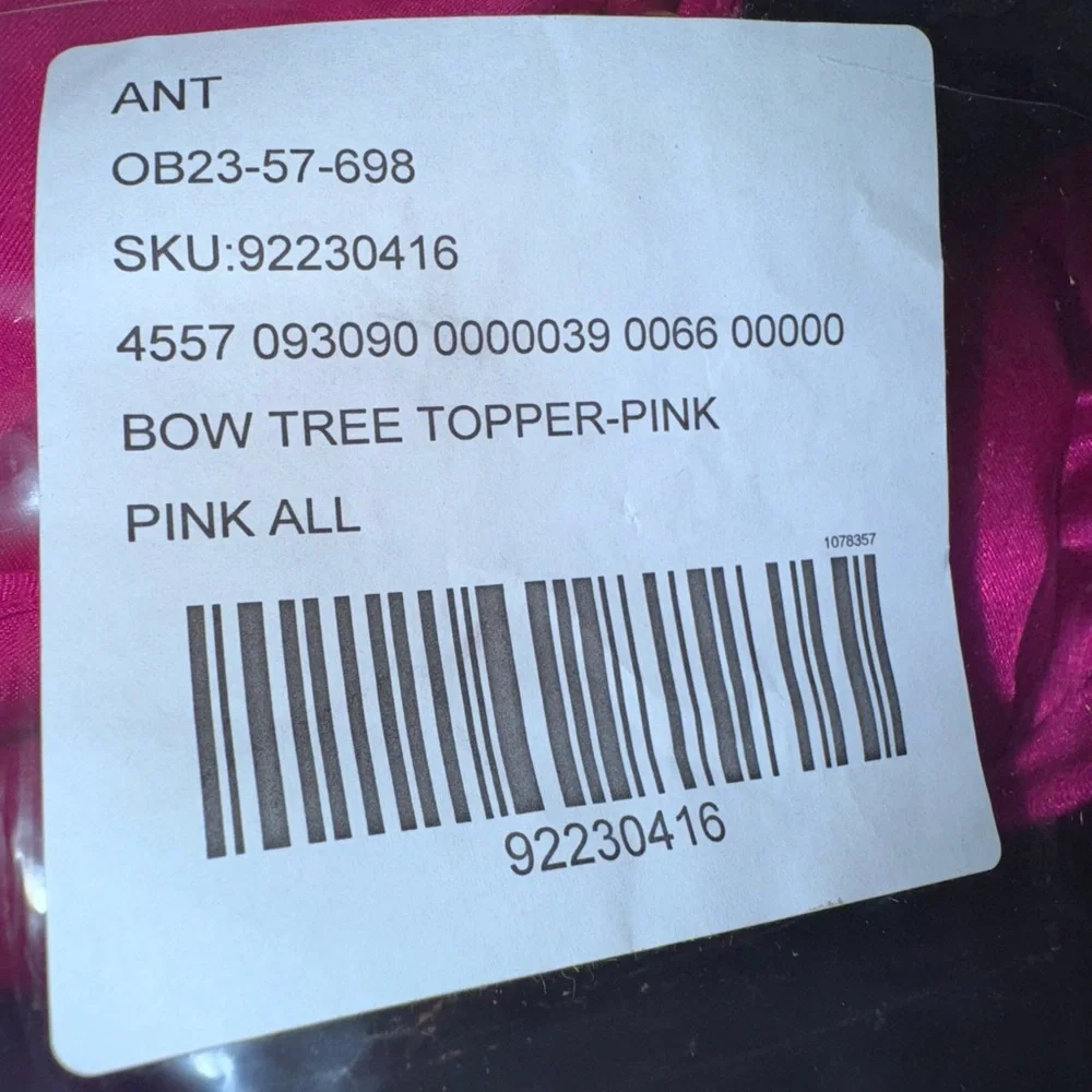 Anthropologie Pink Satin Bow Christmas Tree Topper 53”x32”